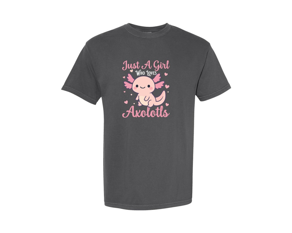 brand:Comfort Colors|color:Pepper|Just A Girl Who Loves Axolotls T Shirt 4 Graphic T-Shirt