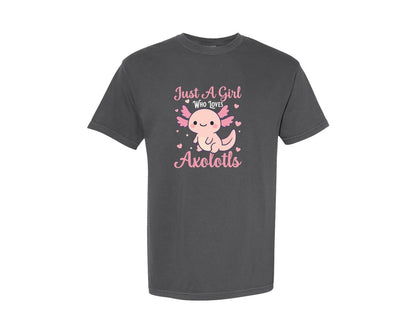 brand:Comfort Colors|color:Pepper|Just A Girl Who Loves Axolotls T Shirt 4 Graphic T-Shirt