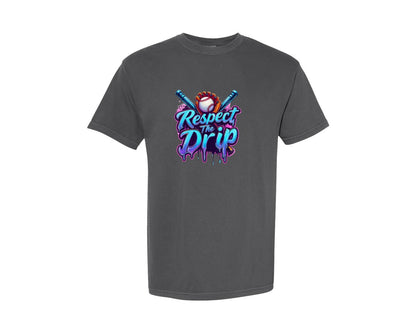brand:Comfort Colors|color:Pepper|Respect The Drip Baseball Baseball Graphic T-Shirt
