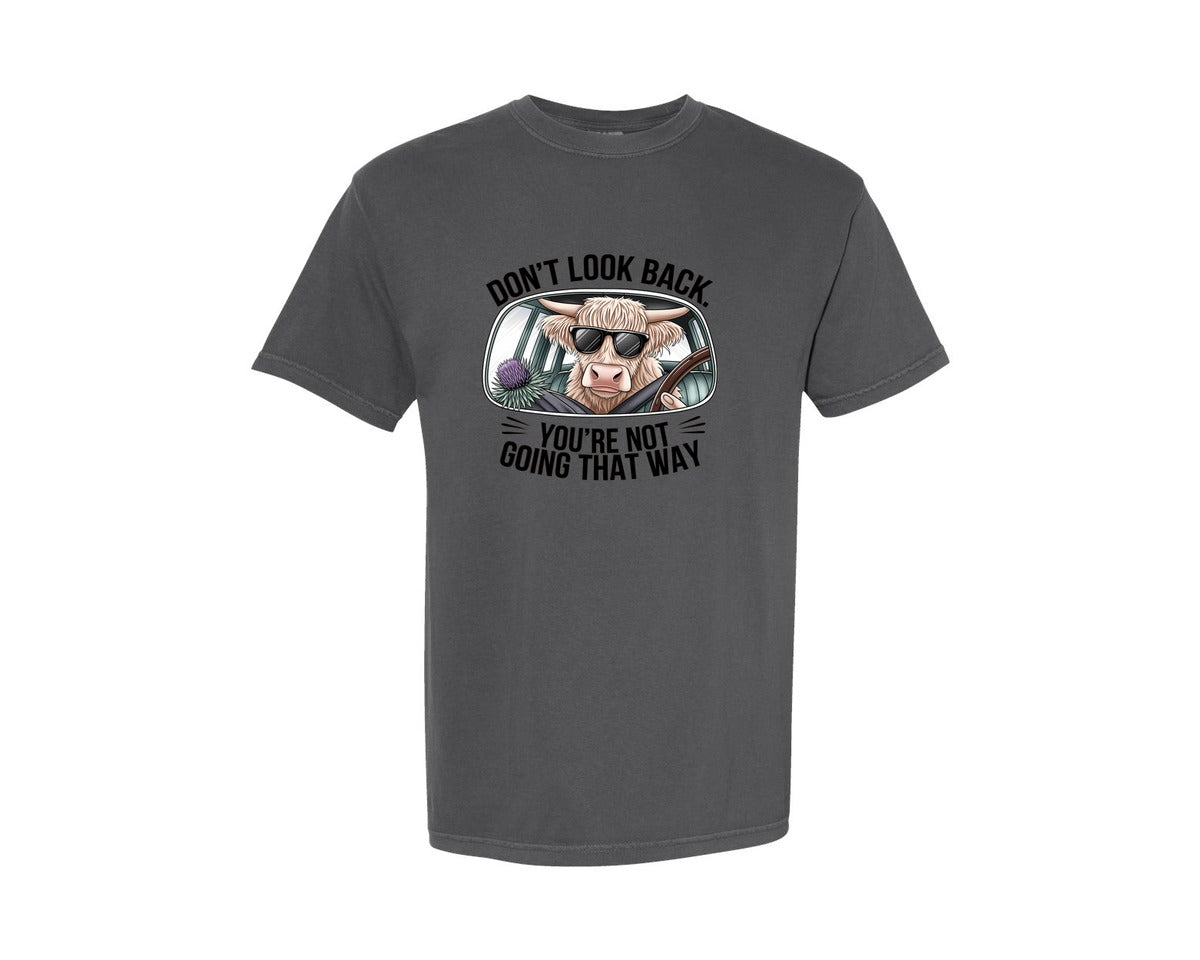 brand:Comfort Colors|color:Pepper|Dont Look Back Highland Cow 4 Graphic T-Shirt