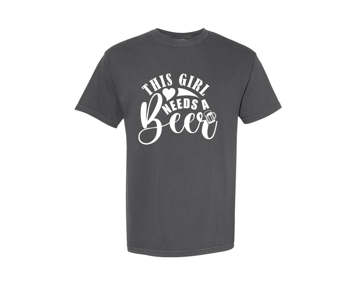 brand:Comfort Colors|color:Pepper|This Girl Needs Beer Tshirt Design Graphic T-Shirt