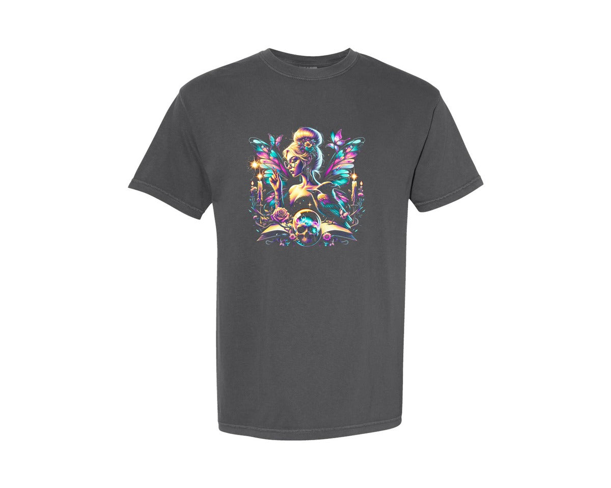 brand:Comfort Colors|color:Pepper|Mystical Gothic Fairy With Ravens Graphic T-Shirt
