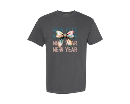 brand:Comfort Colors|color:Pepper|Happy New Year 2026 Pink Coquette 5 Graphic T-Shirt