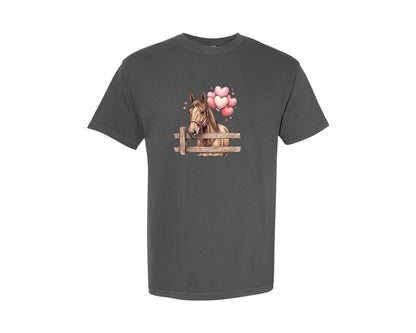 brand:Comfort Colors|color:Pepper|Cute Valentine Horse Graphic T-Shirt