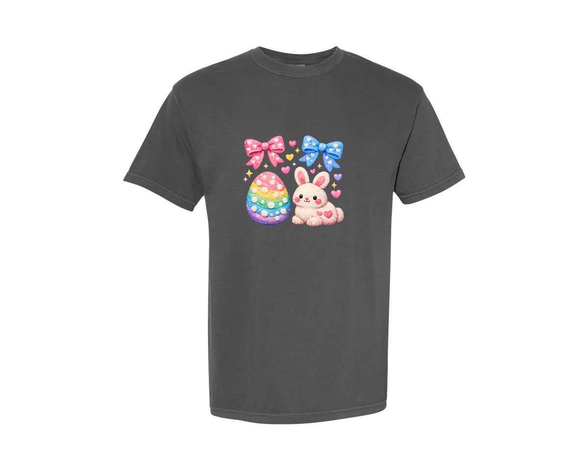 brand:Comfort Colors|color:Pepper|Preppy Easter Egg Bunny Bow 2 Graphic T-Shirt