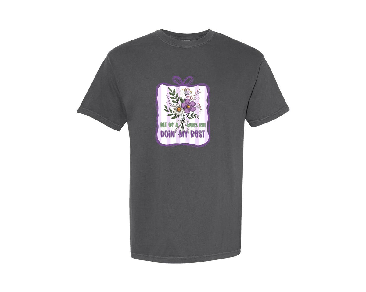 brand:Comfort Colors|color:Pepper|Preppy Floral Mental Health Anxiety Graphic T-Shirt