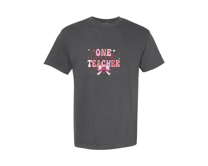brand:Comfort Colors|color:Pepper|One Loved Teacher Valentines Day 5 Graphic T-Shirt