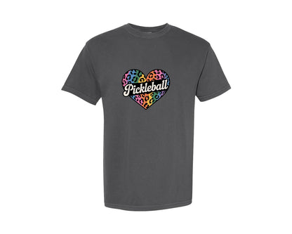 brand:Comfort Colors|color:Pepper|Pickleball Leopard Heart T Shirt Design Graphic T-Shirt