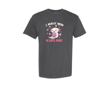 brand:Comfort Colors|color:Pepper|Dice Gamer Cute Dnd Axolotl T Shirt Graphic T-Shirt