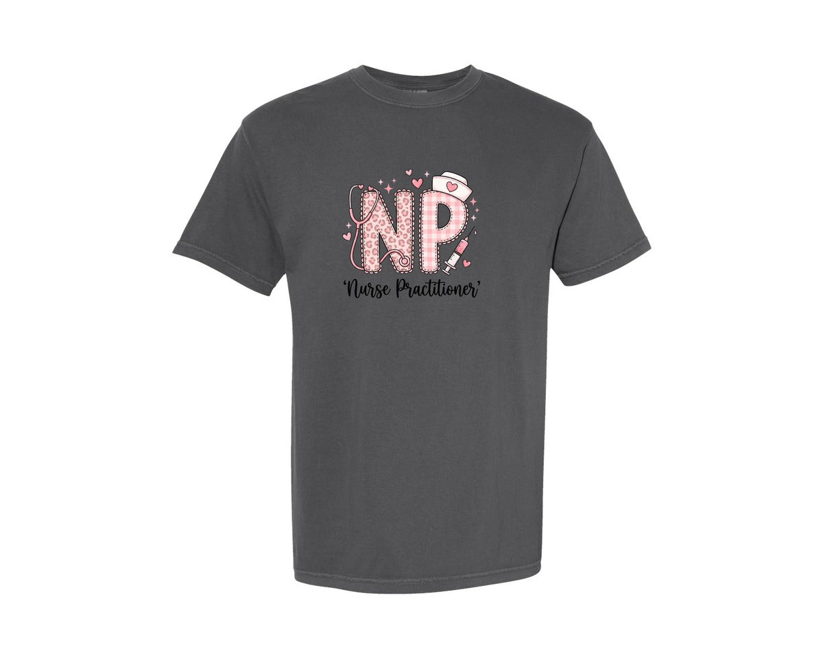 brand:Comfort Colors|color:Pepper|Np Nurse Practitioner Valentine Graphic T-Shirt