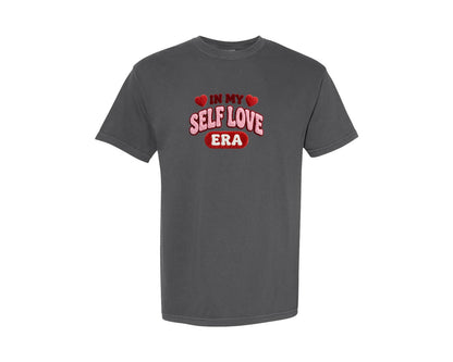 brand:Comfort Colors|color:Pepper|In My Self Love Era Faux Yarn Graphic T-Shirt