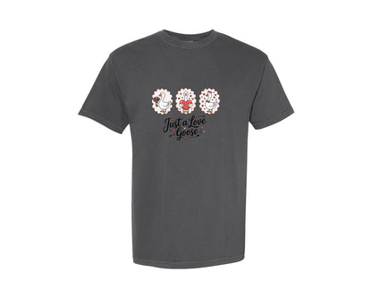 brand:Comfort Colors|color:Pepper|Coquette Valentine Just A Love Goose 7 Graphic T-Shirt