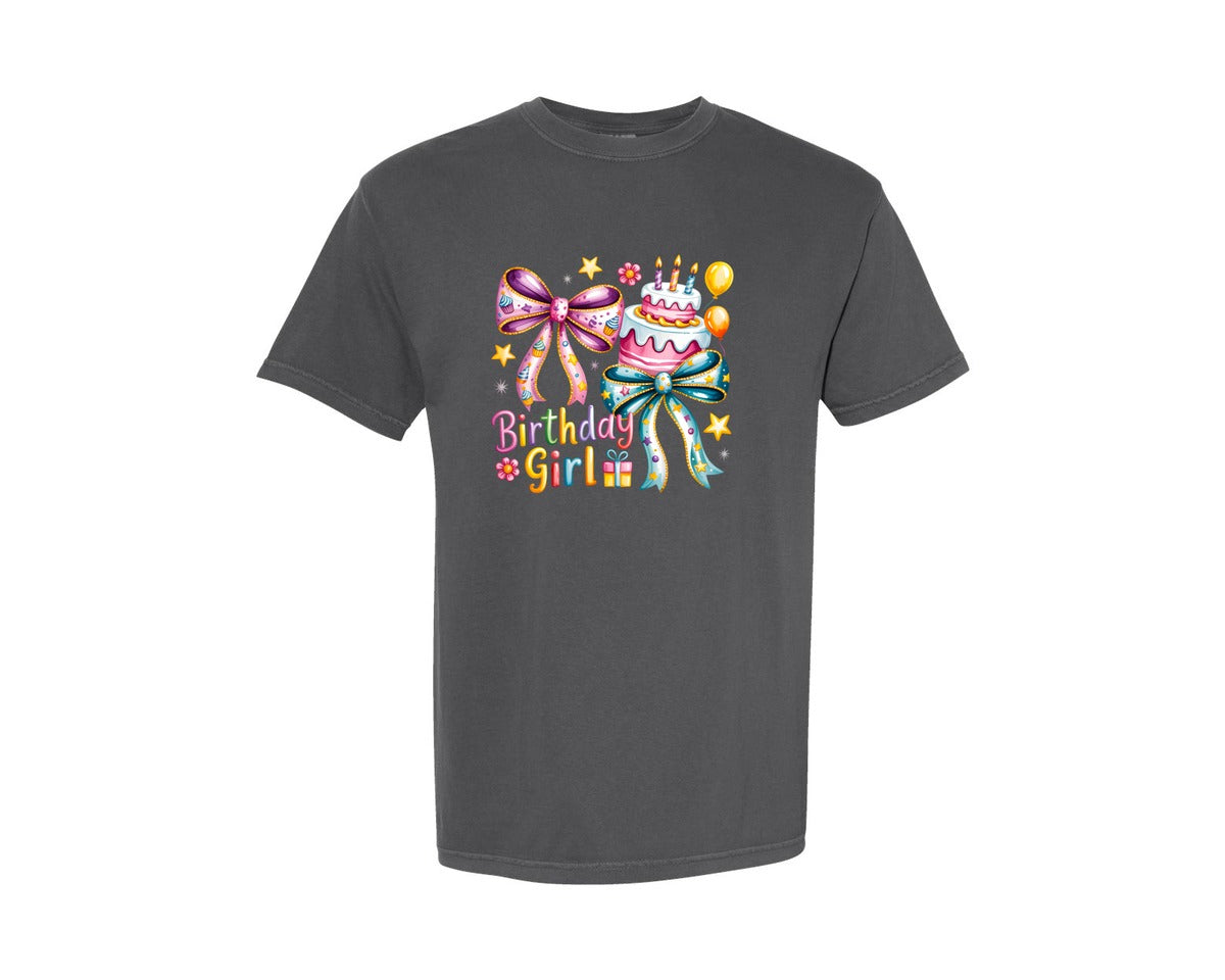 brand:Comfort Colors|color:Pepper|Coquette Birthday Girl Preppy Kids Graphic T-Shirt