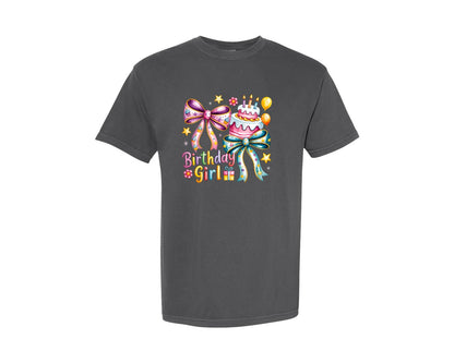 brand:Comfort Colors|color:Pepper|Coquette Birthday Girl Preppy Kids Graphic T-Shirt
