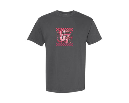 brand:Comfort Colors|color:Pepper|Viral Six Seven Valentine Checkered Graphic T-Shirt