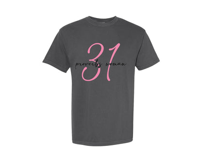brand:Comfort Colors|color:Pepper|Proverbs 31 Woman Christian Graphic T-Shirt
