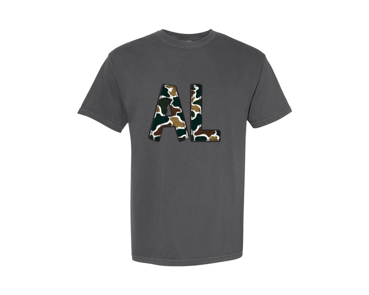 brand:Comfort Colors|color:Pepper|Camo Al Alabama State Abbreviation Graphic T-Shirt