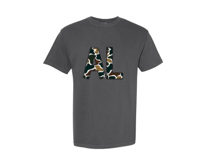 brand:Comfort Colors|color:Pepper|Camo Al Alabama State Abbreviation Graphic T-Shirt