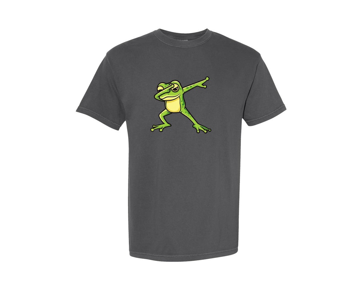 brand:Comfort Colors|color:Pepper|Cartoon Frog Dabbing Illustration Graphic T-Shirt