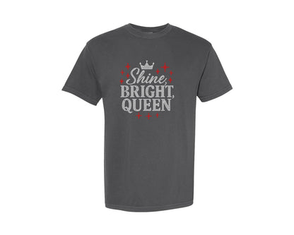 brand:Comfort Colors|color:Pepper|Shine Bright Queen Rhinestone Design Graphic T-Shirt
