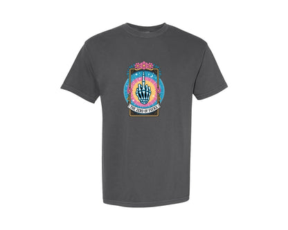 brand:Comfort Colors|color:Pepper|Retro Skeleton Middle Finger Graphic T-Shirt