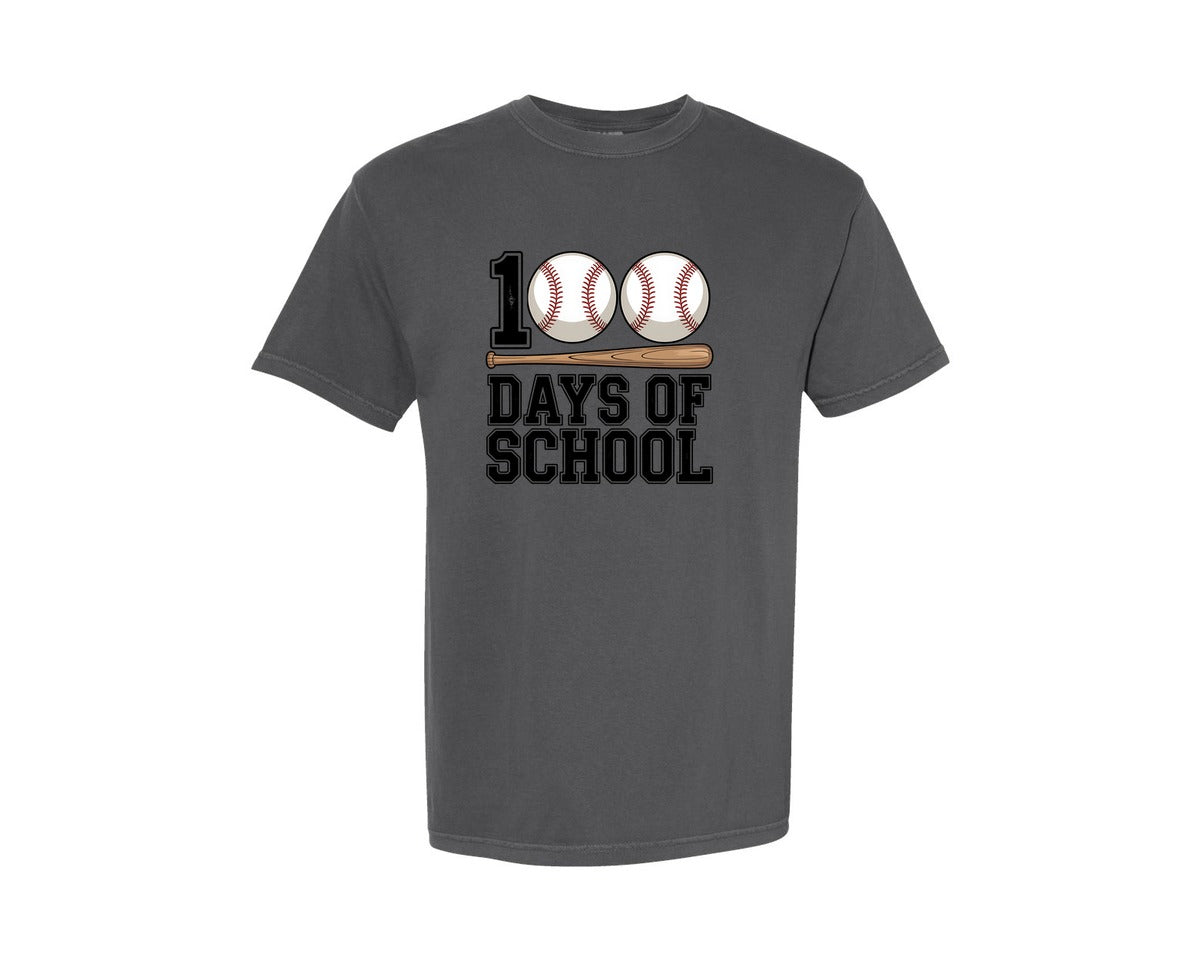brand:Comfort Colors|color:Pepper|100 Days Of School Baseball 3 Graphic T-Shirt
