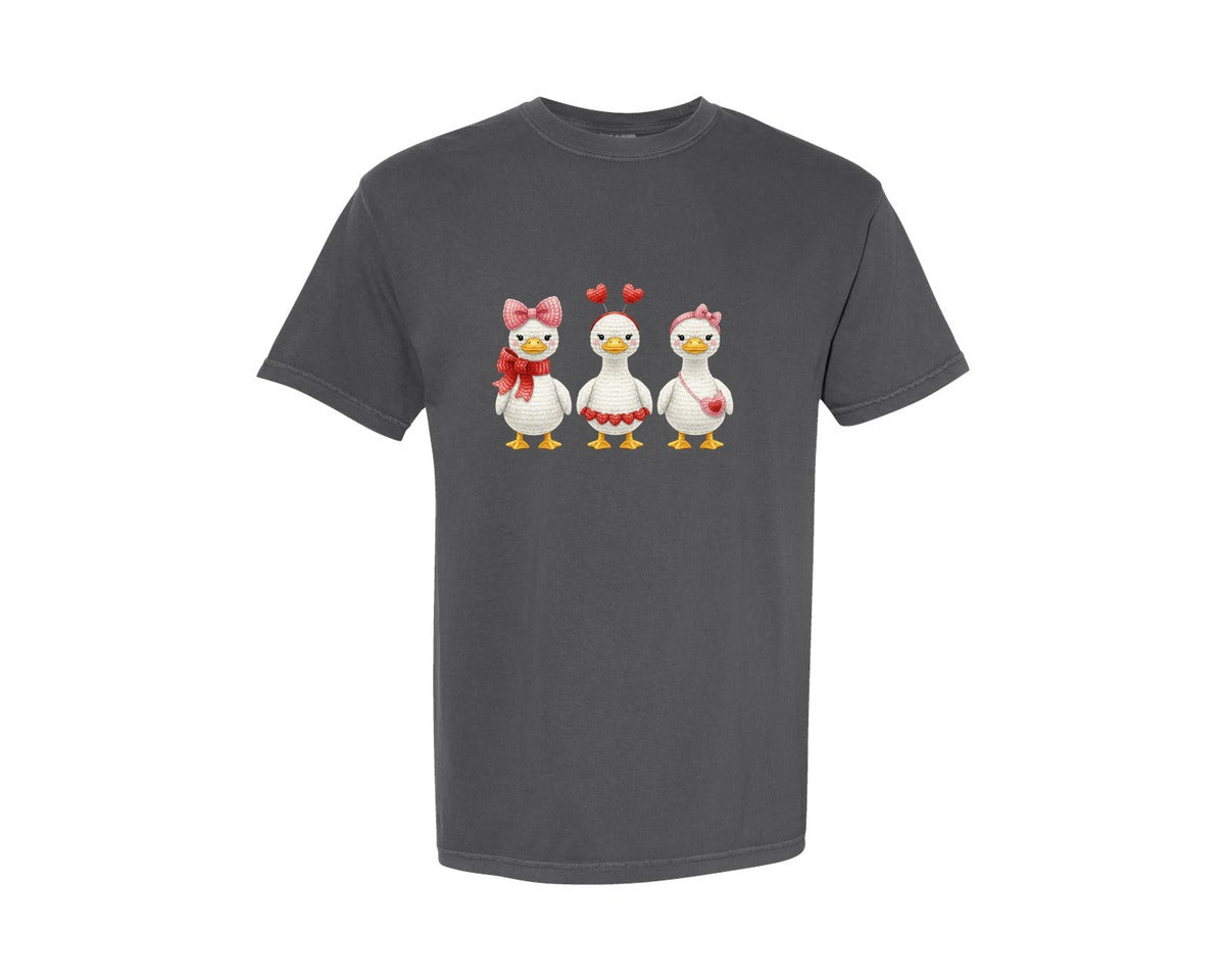 brand:Comfort Colors|color:Pepper|Faux Yarn Crochet Valentine Goose 2 Graphic T-Shirt