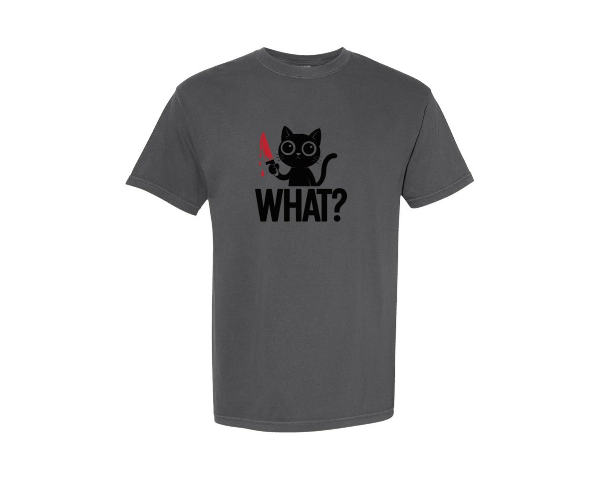 brand:Comfort Colors|color:Pepper|What Cat Funny Humor Cat Graphic T-Shirt