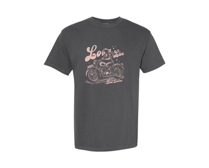 brand:Comfort Colors|color:Pepper|Long Live Rad Babes Woman Motorbike Graphic T-Shirt