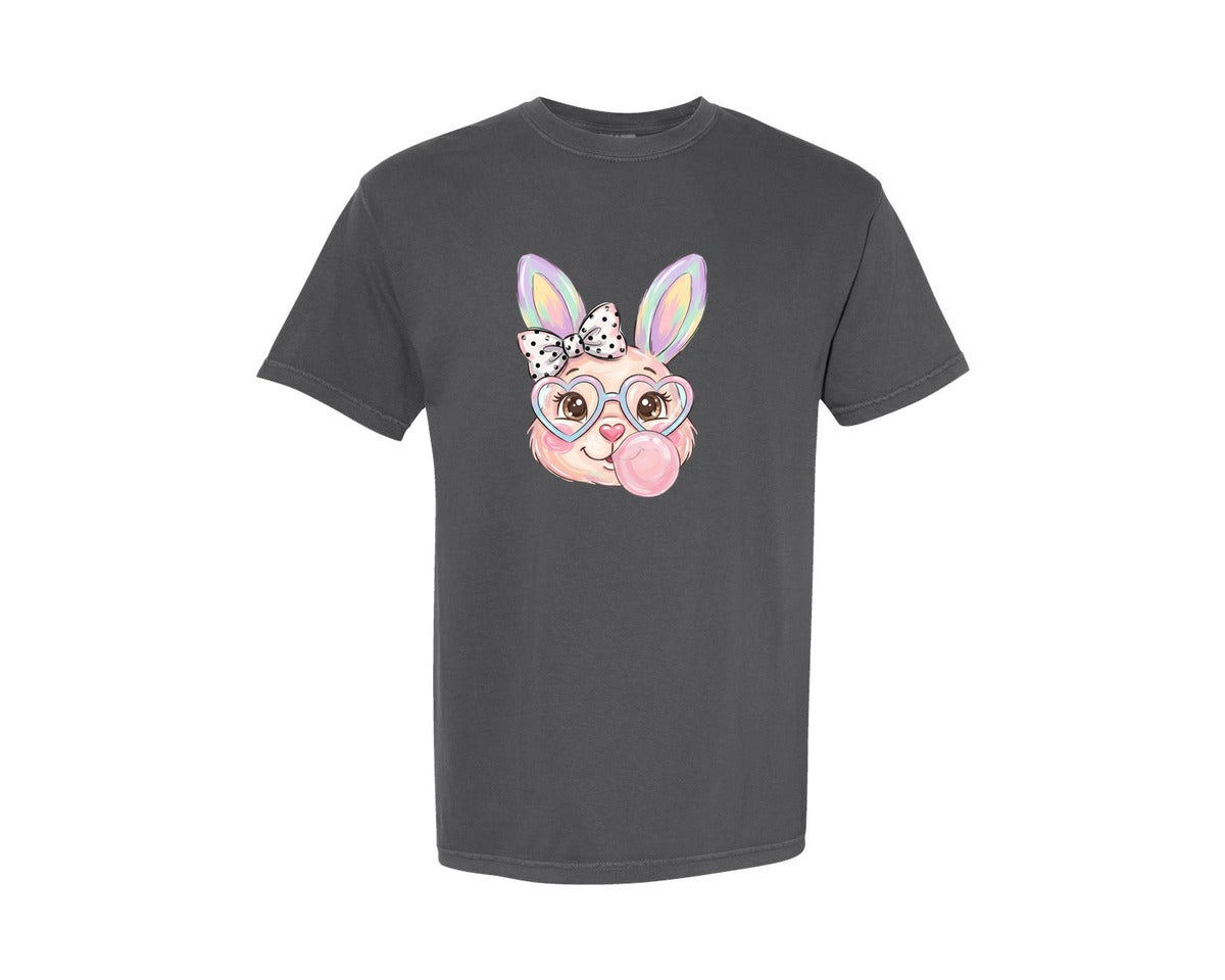 brand:Comfort Colors|color:Pepper|Cute Easter Bunny Heart Glasses Graphic T-Shirt