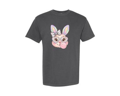 brand:Comfort Colors|color:Pepper|Cute Easter Bunny Heart Glasses Graphic T-Shirt