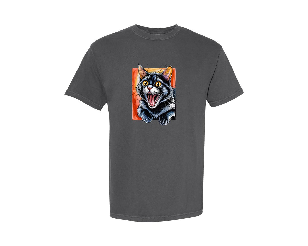 brand:Comfort Colors|color:Pepper|Screaming Black Cat Graphic T-Shirt