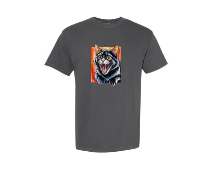 brand:Comfort Colors|color:Pepper|Screaming Black Cat Graphic T-Shirt