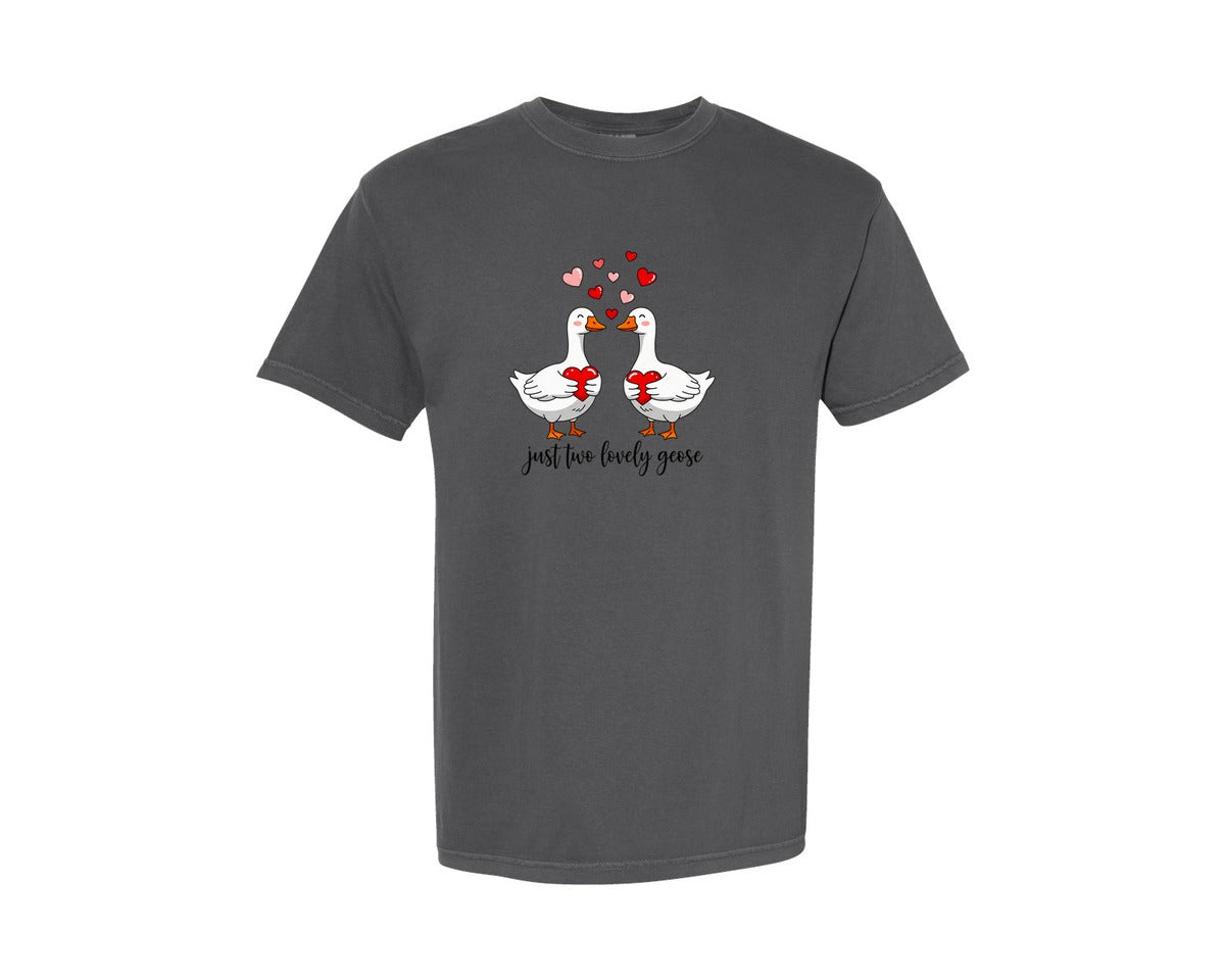 brand:Comfort Colors|color:Pepper|Cute Valentine Goose Couple Love Graphic T-Shirt