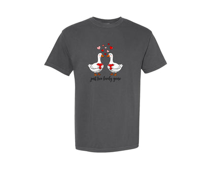 brand:Comfort Colors|color:Pepper|Cute Valentine Goose Couple Love Graphic T-Shirt