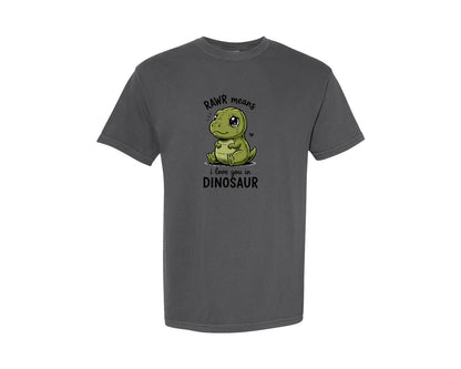 brand:Comfort Colors|color:Pepper|Rawr Means I Love You Dinosaur Graphic T-Shirt