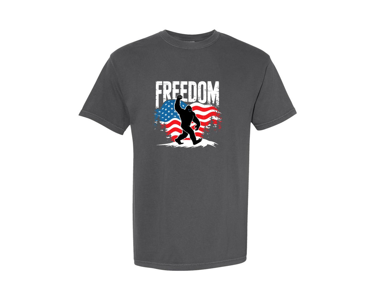 brand:Comfort Colors|color:Pepper|Freedom Bigfoot Usa Flag 4Th Of July Graphic T-Shirt