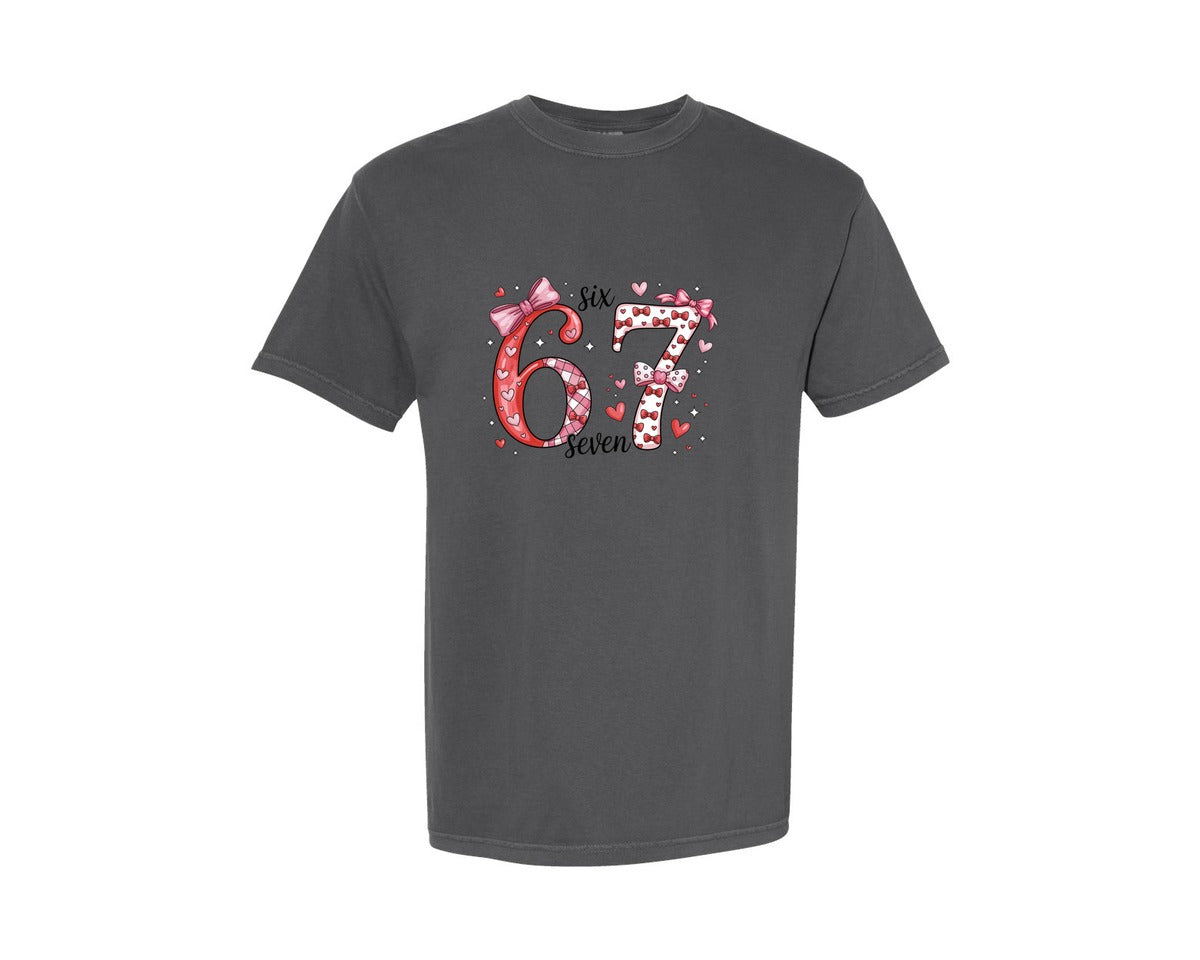 brand:Comfort Colors|color:Pepper|Coquette Valentine 67 Six Seven Bow Graphic T-Shirt