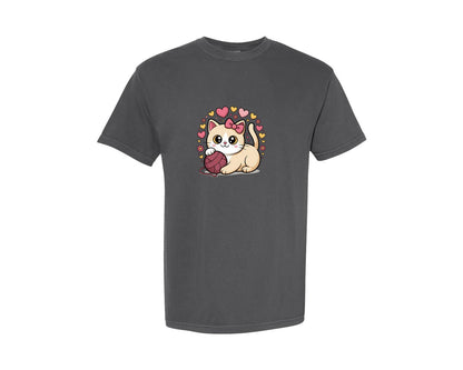 brand:Comfort Colors|color:Pepper|Cute Kitty With Yarn Ball Graphic T-Shirt