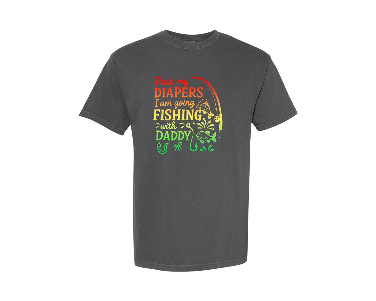 brand:Comfort Colors|color:Pepper|Pack My Diapers Fishing Daddy Baby Graphic T-Shirt