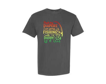 brand:Comfort Colors|color:Pepper|Pack My Diapers Fishing Daddy Baby Graphic T-Shirt