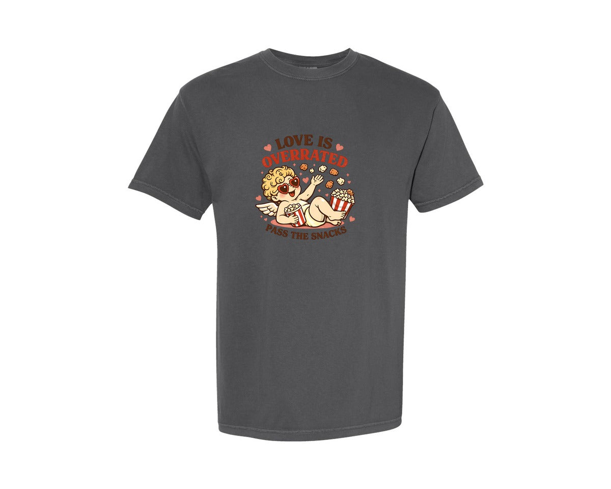 brand:Comfort Colors|color:Pepper|Love Is Overrated Valentine Funny Graphic T-Shirt