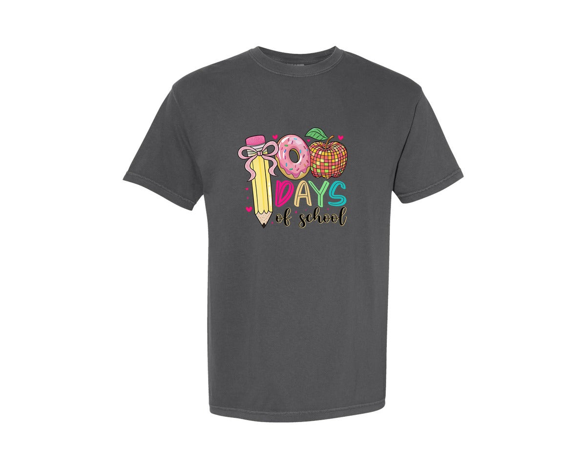 brand:Comfort Colors|color:Pepper|100 Days Of School Pencil Coquette 5 Graphic T-Shirt