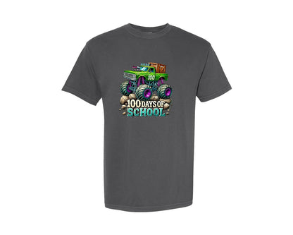 brand:Comfort Colors|color:Pepper|100 Days Of School Monster Truck 5 Graphic T-Shirt