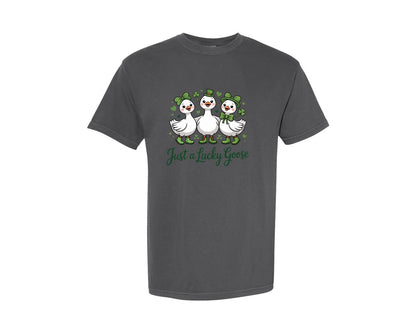brand:Comfort Colors|color:Pepper|Funny Just A Lucky Goose St Patricks Graphic T-Shirt