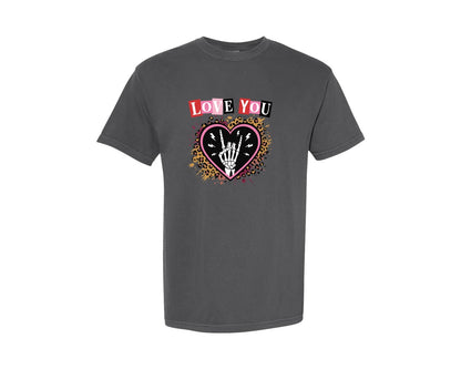 brand:Comfort Colors|color:Pepper|Love You Rock Leopard Valentines Day 2 Graphic T-Shirt