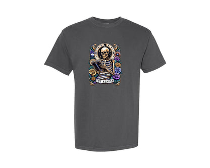 brand:Comfort Colors|color:Pepper|Funny Tarot Card Skeleton Book Lover Graphic T-Shirt