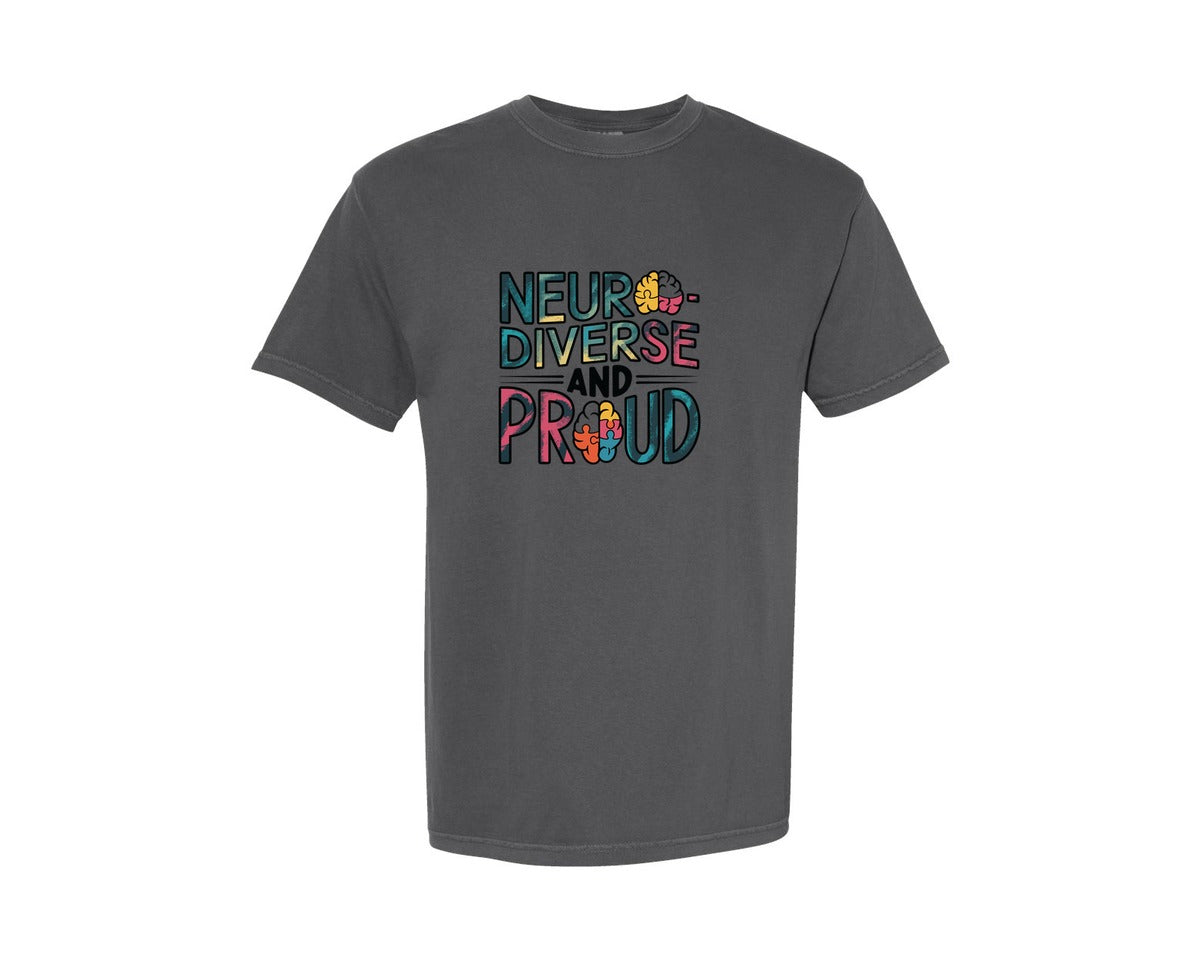 brand:Comfort Colors|color:Pepper|Neuro Diverse And Proud Autism Shirt Graphic T-Shirt