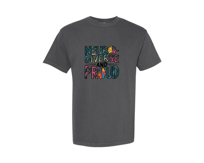 brand:Comfort Colors|color:Pepper|Neuro Diverse And Proud Autism Shirt Graphic T-Shirt