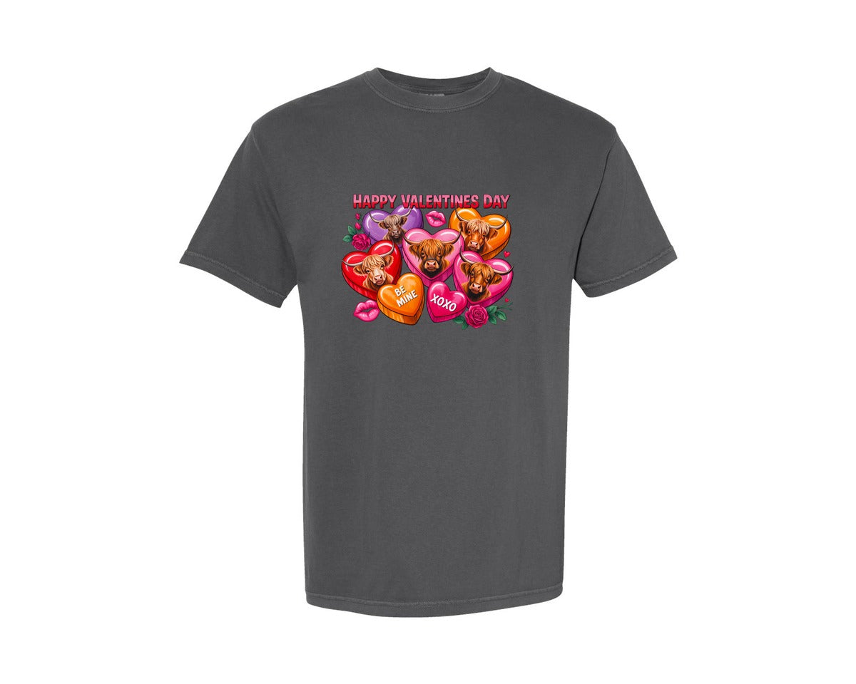 brand:Comfort Colors|color:Pepper|Highland Cow Western Valentine Graphic T-Shirt